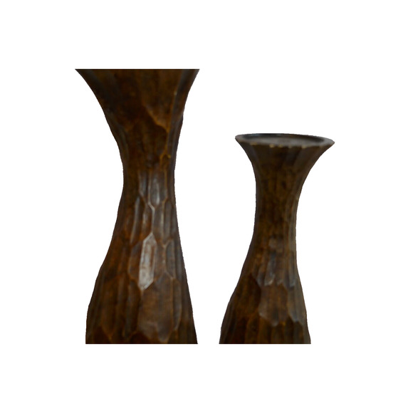 Pair Faux Wood Rustic Resin Curvy Textured Pillar Candle Holders - Picture 15 of 16